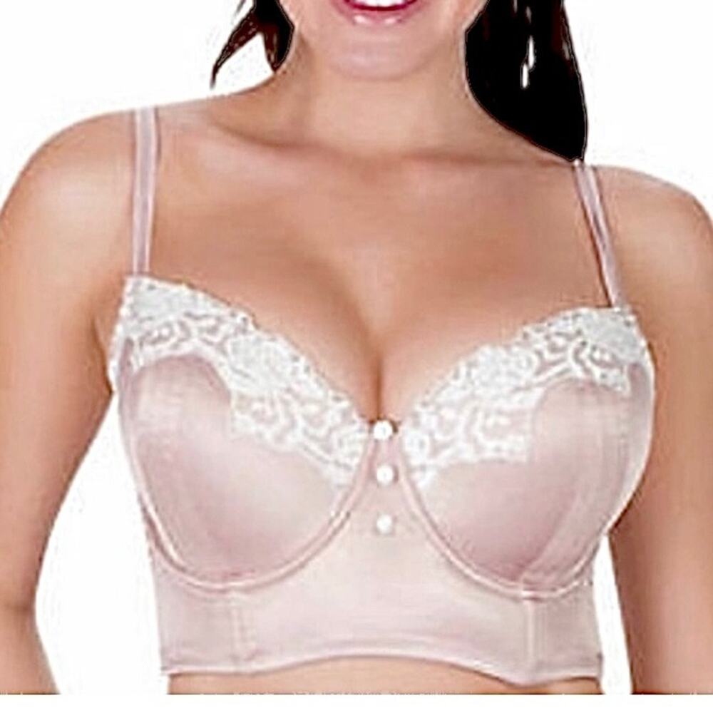 Parfait Affinitas Danielle Satin Lace Longline Bra 38DDD Pink Rose Coquette - Picture 2 of 13